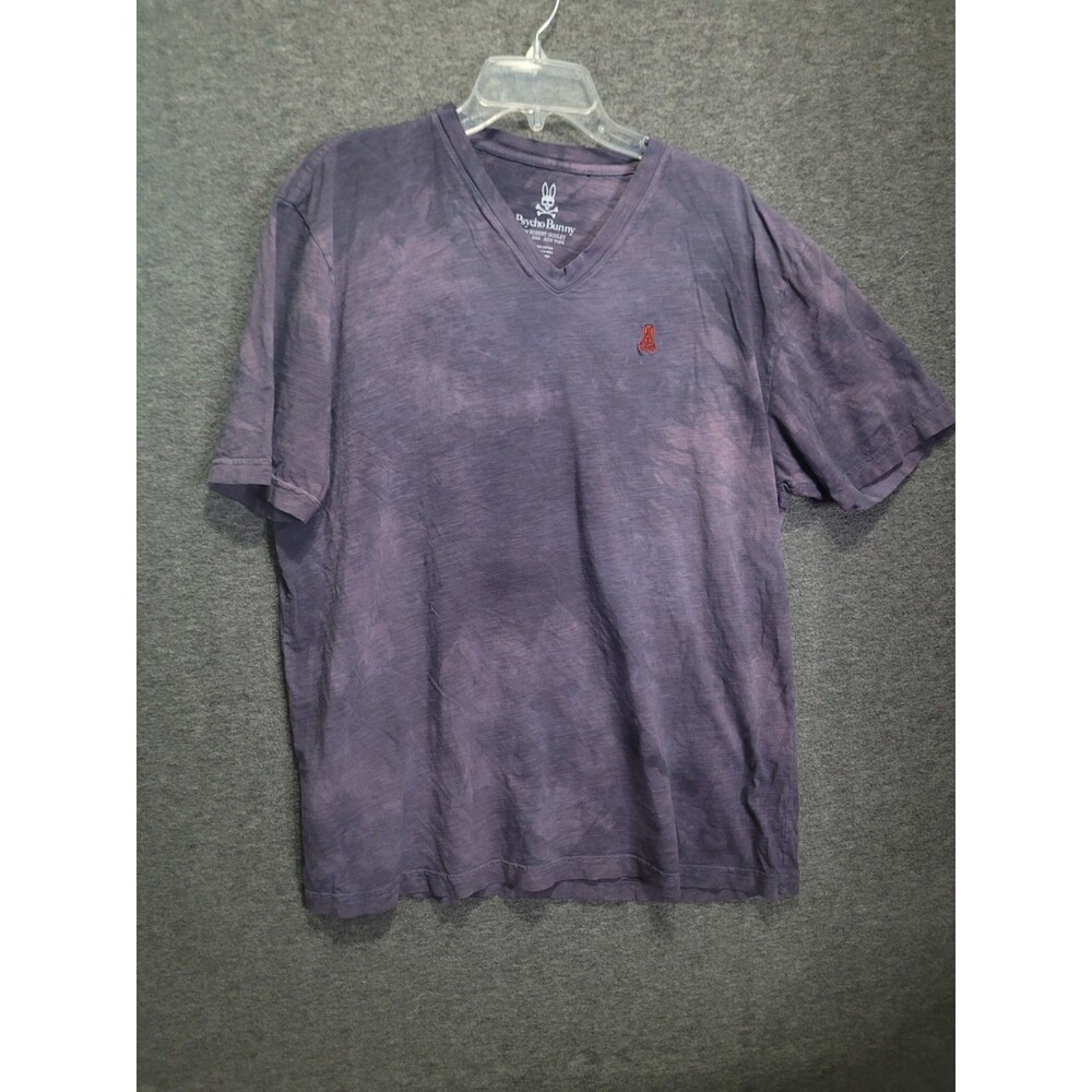 Pyscho Bunny size 7 t-shirt short sleeve tye dye blue v-neck logo Robert Godley